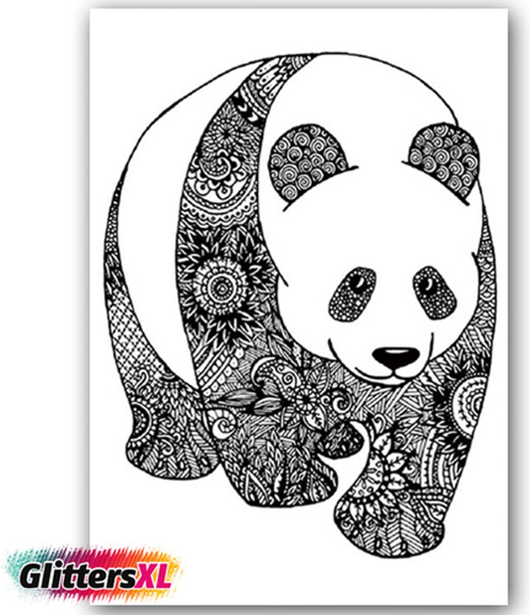 GlittersXL - Temporary Tattoo Panda (A5 formaat) [Neptattoo - Tijdelijke tatoeage - Nep Fake Tattoos - Water overdraagbare festival sticker henna outfit tattoo - Glitter tattoo - Volwassenen Kinderen Jongen Meisje]